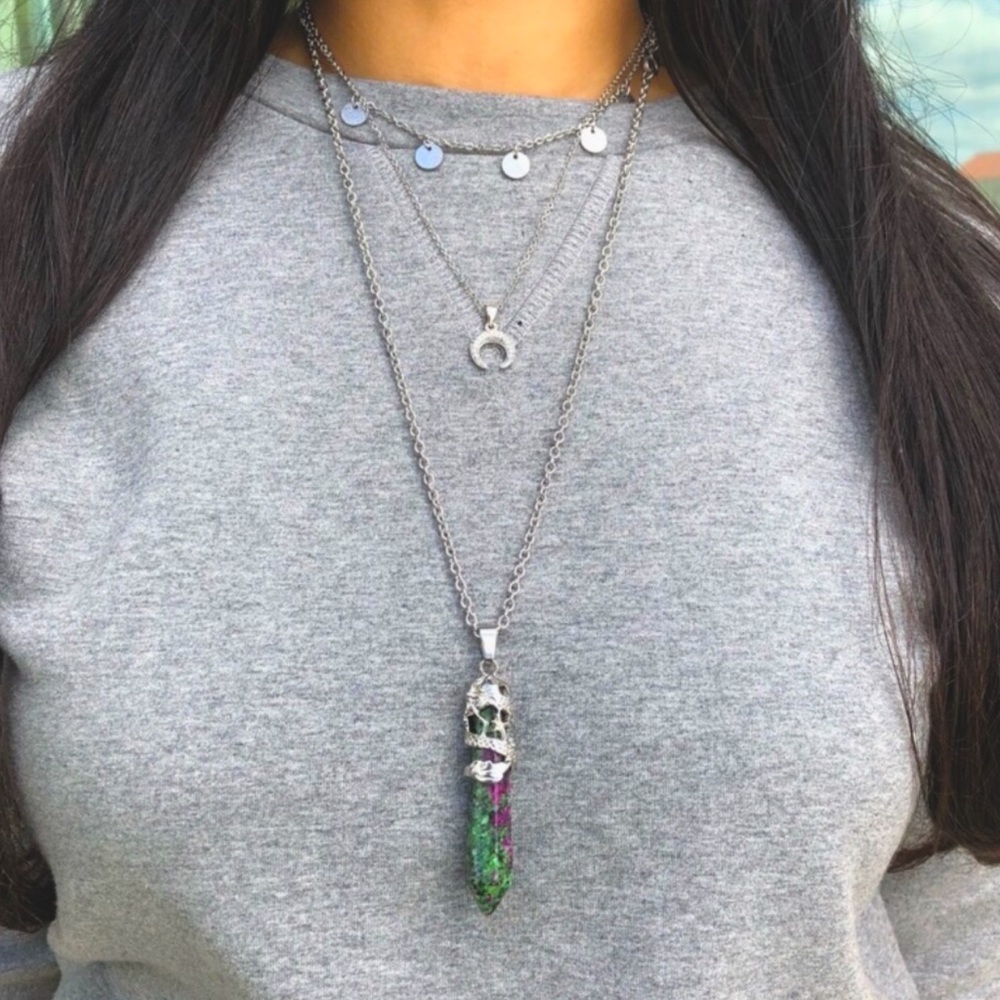 Ruby Zoisite Necklace | Stainless Steel Chain